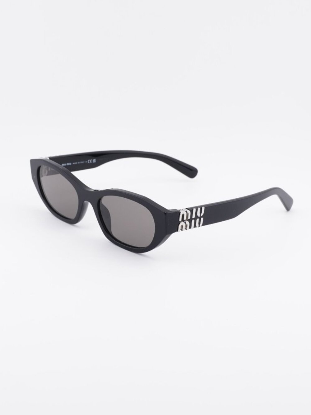 Miu Miu MU A03S 16K8 0Q Sunglasses Black Oval Frame, Grey Lenses